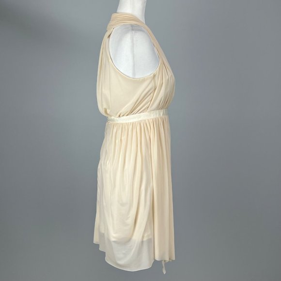 ASOS Cream Sleeveless V Neck Drapes Chiffon Halter Mini Party Dress size 2 - Picture 5 of 11